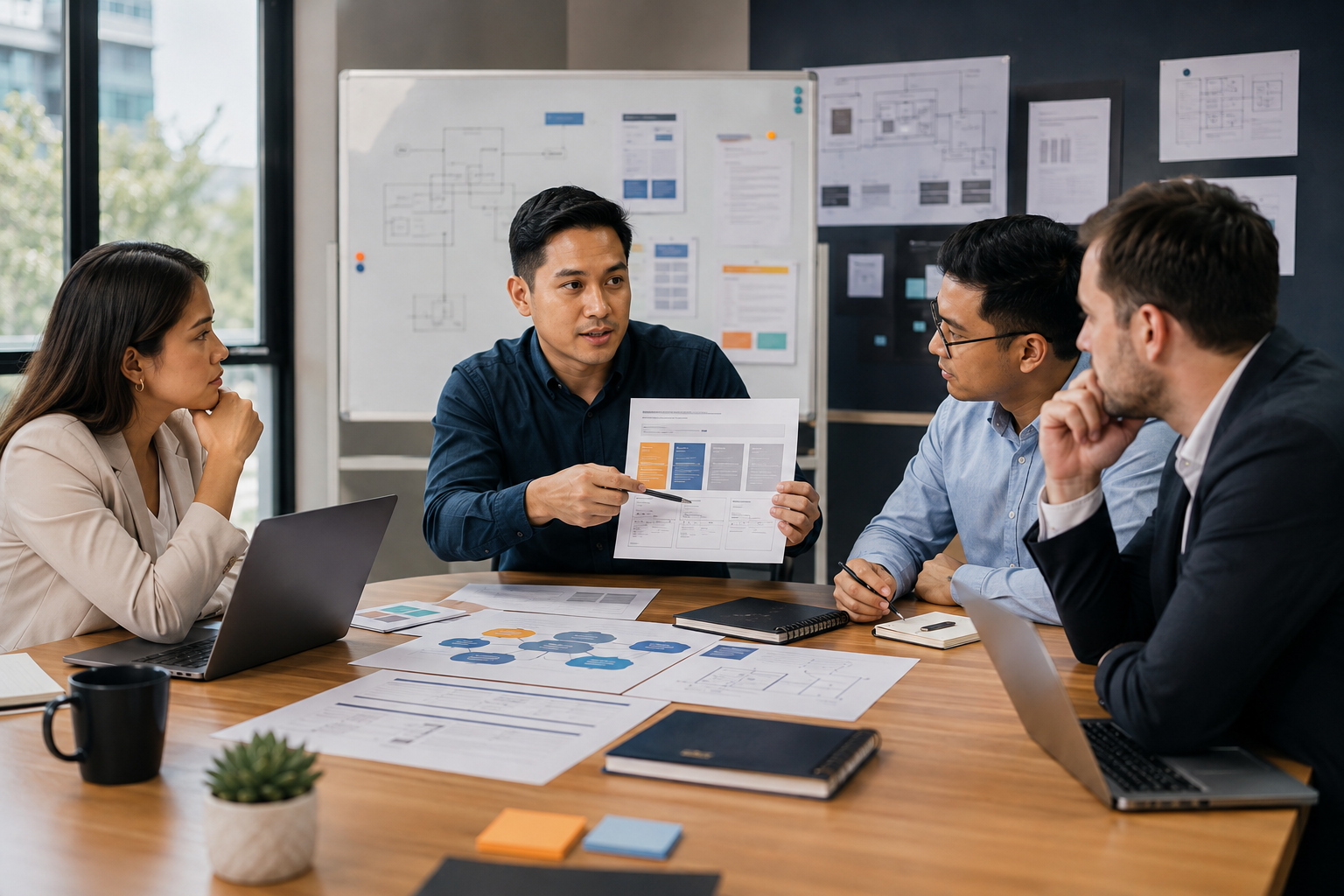 Enterprise systems consultants reviewing evidence and delivery documentation with a client article preview image